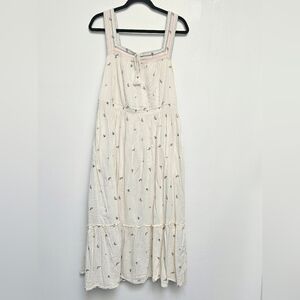 Old Navy Sz M 100% Cotton Floral Coastal Embroidered Pockets Flowy  Tiered Dress